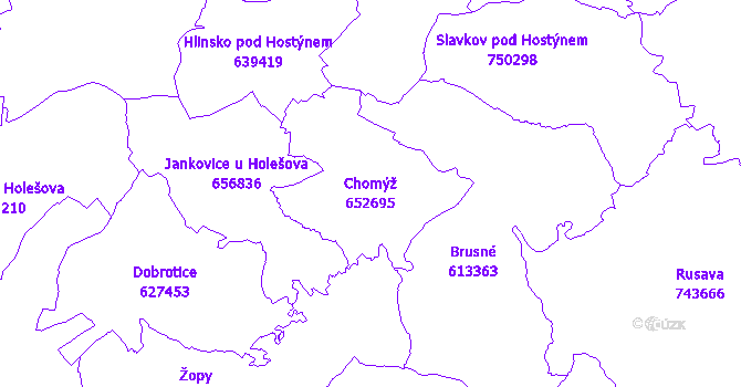 Katastrální mapa Chomýž - přehledová mapa katastrálního území