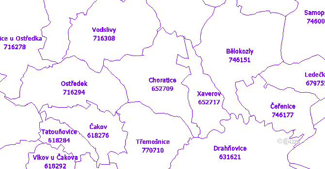 Katastrální mapa Choratice - přehledová mapa katastrálního území