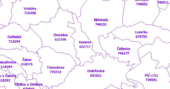 Katastrální mapa Xaverov - přehledová mapa katastrálního území