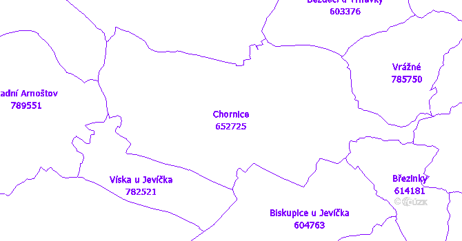Katastrální mapa Chornice - přehledová mapa katastrálního území