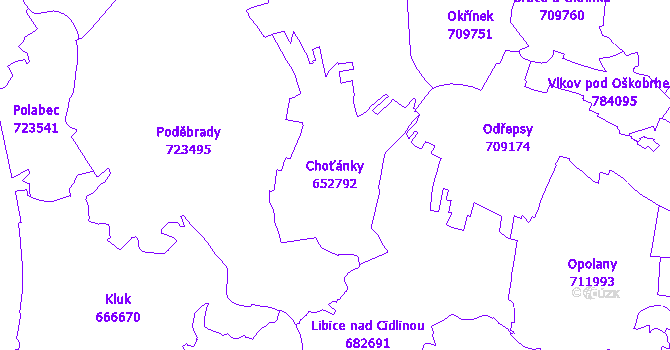 Katastrální mapa Choťánky - přehledová mapa katastrálního území