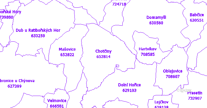 Katastrální mapa Chotčiny - přehledová mapa katastrálního území