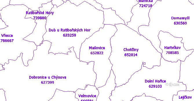 Katastrální mapa Mašovice - přehledová mapa katastrálního území