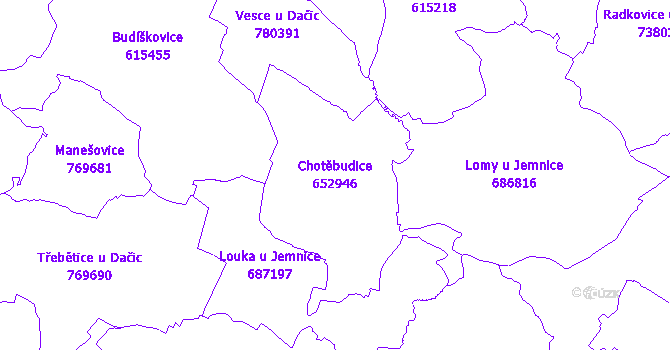 Katastrální mapa Chotěbudice - přehledová mapa katastrálního území
