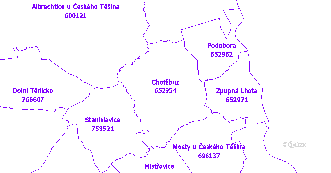 Katastrální mapa Chotěbuz - přehledová mapa katastrálního území