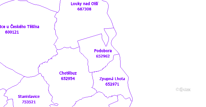 Katastrální mapa Podobora - přehledová mapa katastrálního území