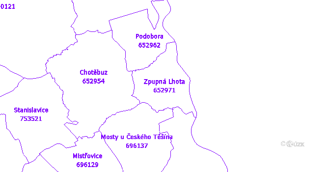 Katastrální mapa Zpupná Lhota - přehledová mapa katastrálního území