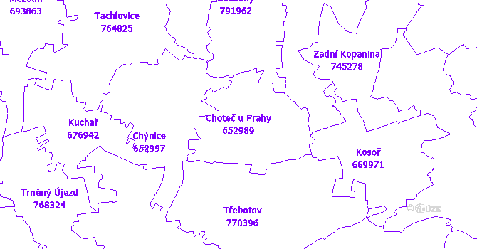 Katastrální mapa Choteč u Prahy - přehledová mapa katastrálního území
