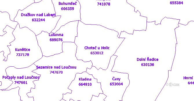 Katastrální mapa Choteč u Holic - přehledová mapa katastrálního území