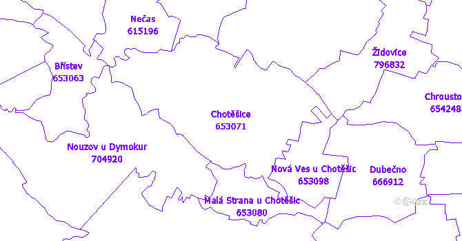 Katastrální mapa Chotěšice - přehledová mapa katastrálního území