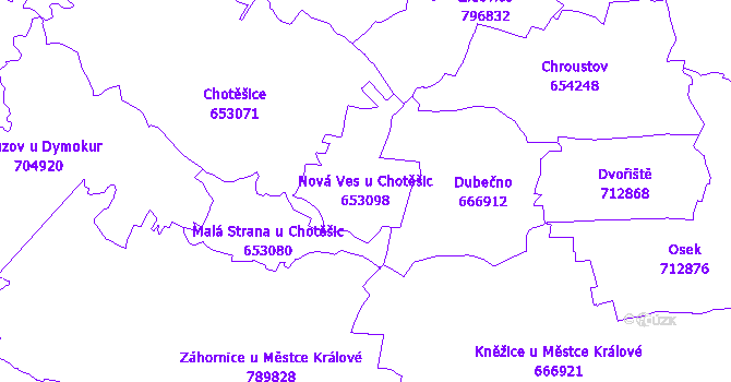 Katastrální mapa Nová Ves u Chotěšic - přehledová mapa katastrálního území