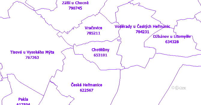 Katastrální mapa Chotěšiny - přehledová mapa katastrálního území