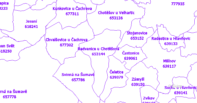 Katastrální mapa Radvanice u Chotěšova - přehledová mapa katastrálního území