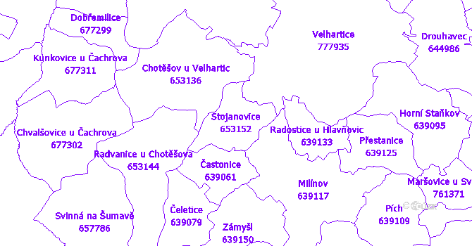 Katastrální mapa Stojanovice - přehledová mapa katastrálního území