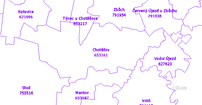 Katastrální mapa Chotěšov - přehledová mapa katastrálního území