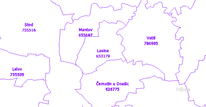 Katastrální mapa Losina - přehledová mapa katastrálního území