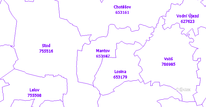 Katastrální mapa Mantov - přehledová mapa katastrálního území