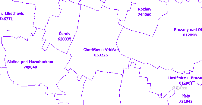 Katastrální mapa Chotěšov u Vrbičan - přehledová mapa katastrálního území
