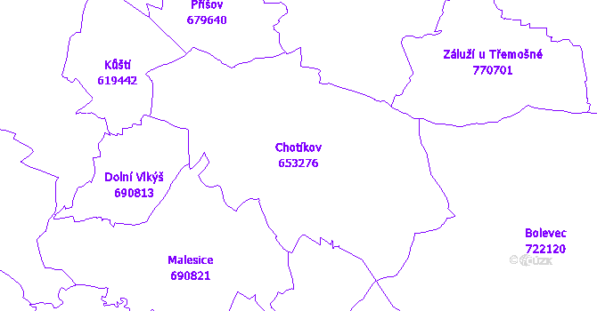 Katastrální mapa Chotíkov - přehledová mapa katastrálního území