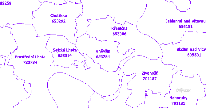 Katastrální mapa Hněvšín - přehledová mapa katastrálního území