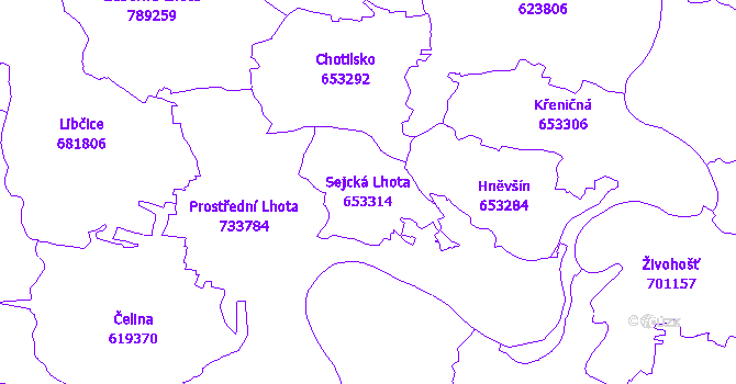 Katastrální mapa Sejcká Lhota - přehledová mapa katastrálního území