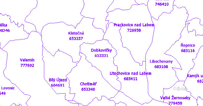 Katastrální mapa Dobkovičky - přehledová mapa katastrálního území