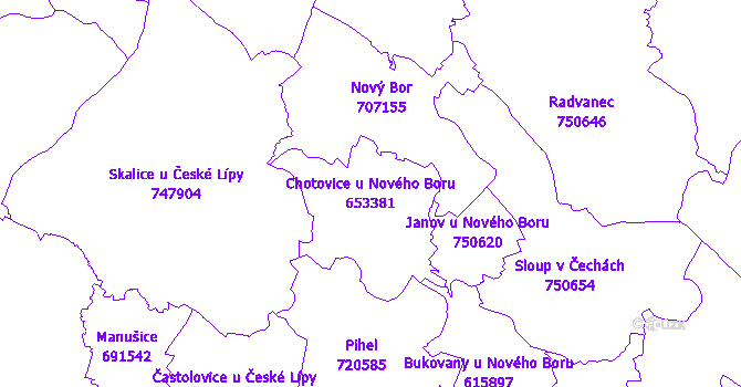 Katastrální mapa Chotovice u Nového Boru