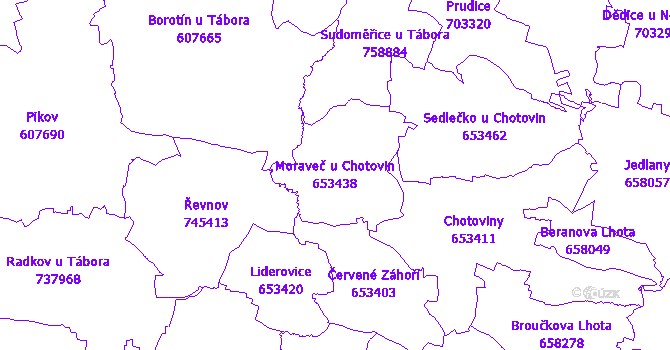 Katastrální mapa Moraveč u Chotovin - přehledová mapa katastrálního území