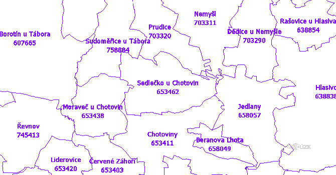 Katastrální mapa Sedlečko u Chotovin - přehledová mapa katastrálního území