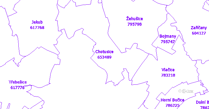 Katastrální mapa Chotusice - přehledová mapa katastrálního území