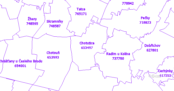 Katastrální mapa Chotutice - přehledová mapa katastrálního území