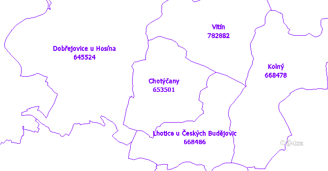 Katastrální mapa Chotýčany - přehledová mapa katastrálního území