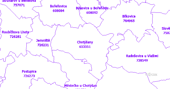 Katastrální mapa Chotýšany - přehledová mapa katastrálního území