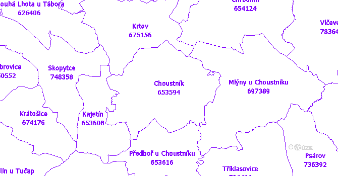 Katastrální mapa Choustník - přehledová mapa katastrálního území