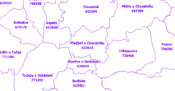 Katastrální mapa Předboř u Choustníku - přehledová mapa katastrálního území