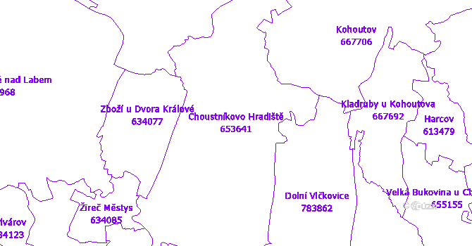Katastrální mapa Choustníkovo Hradiště - přehledová mapa katastrálního území