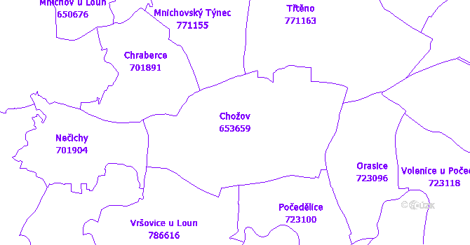 Katastrální mapa Chožov - přehledová mapa katastrálního území
