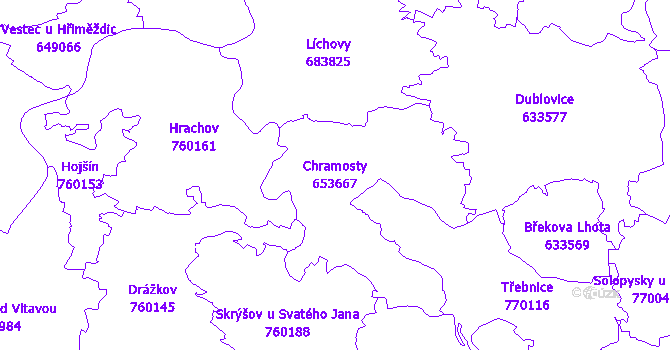 Katastrální mapa Chramosty - přehledová mapa katastrálního území