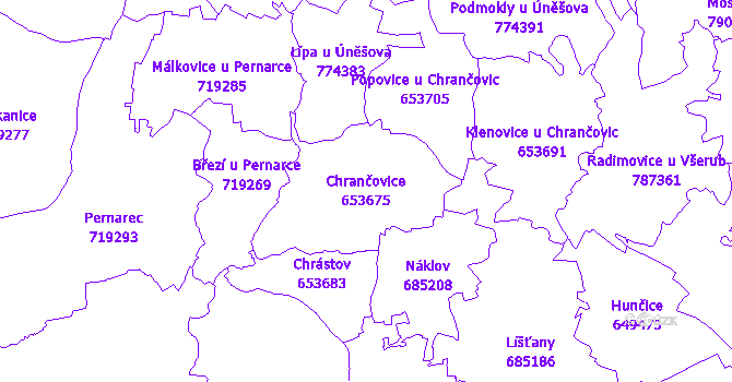 Katastrální mapa Chrančovice - přehledová mapa katastrálního území