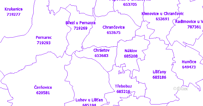 Katastrální mapa Chrástov - přehledová mapa katastrálního území