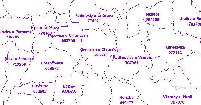 Katastrální mapa Klenovice u Chrančovic - přehledová mapa katastrálního území