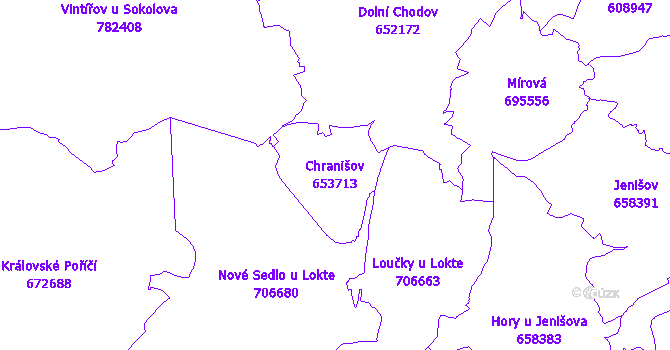 Katastrální mapa Chranišov - přehledová mapa katastrálního území