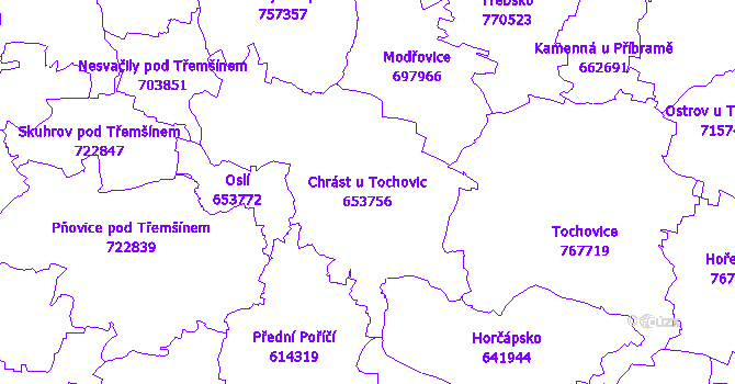Katastrální mapa Chrást u Tochovic - přehledová mapa katastrálního území
