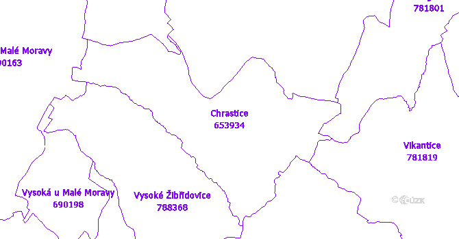 Katastrální mapa Chrastice - přehledová mapa katastrálního území