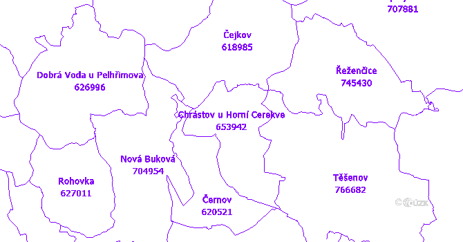 Katastrální mapa Chrástov u Horní Cerekve - přehledová mapa katastrálního území