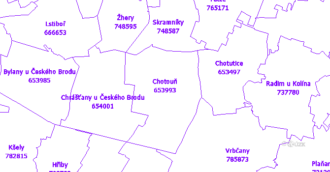 Katastrální mapa Chotouň - přehledová mapa katastrálního území