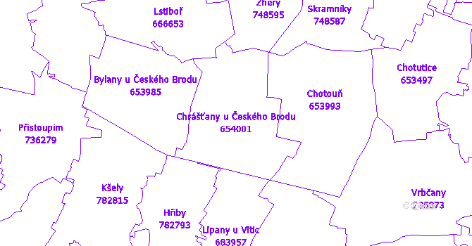 Katastrální mapa Chrášťany u Českého Brodu - přehledová mapa katastrálního území