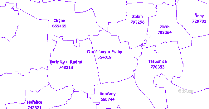 Katastrální mapa Chrášťany u Prahy - přehledová mapa katastrálního území