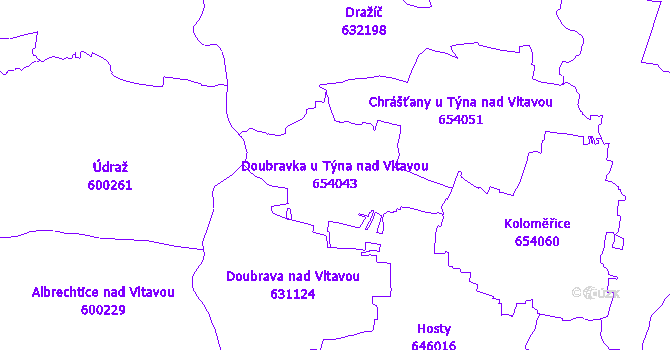 Katastrální mapa Doubravka u Týna nad Vltavou - přehledová mapa katastrálního území