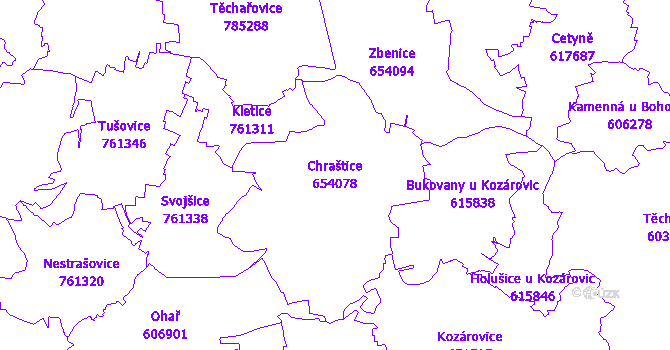 Katastrální mapa Chraštice - přehledová mapa katastrálního území